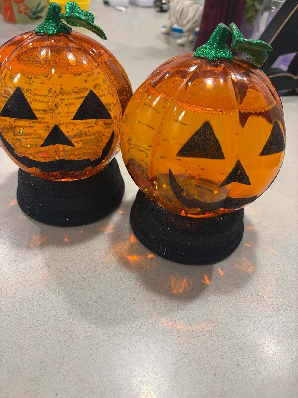 Halloween Glitter Pumpkin Light Up Decorations Set of 2